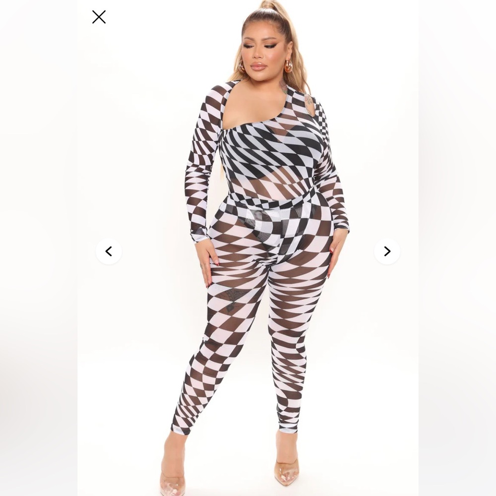 FashionNova Black and White Checkered Jumpsuit